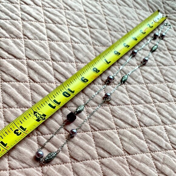 2x18$ ๐ ๐ CREATION - Purple & violet pearl Silver tone chains Beaded Necklace - Picture 7 of 7